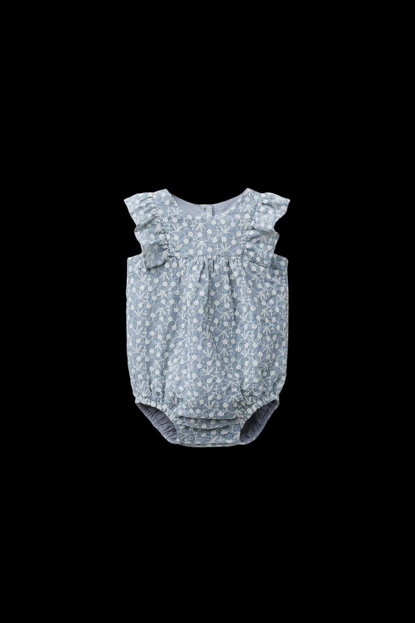 RUFFLED FLORAL EMBROIDERED ROMPER