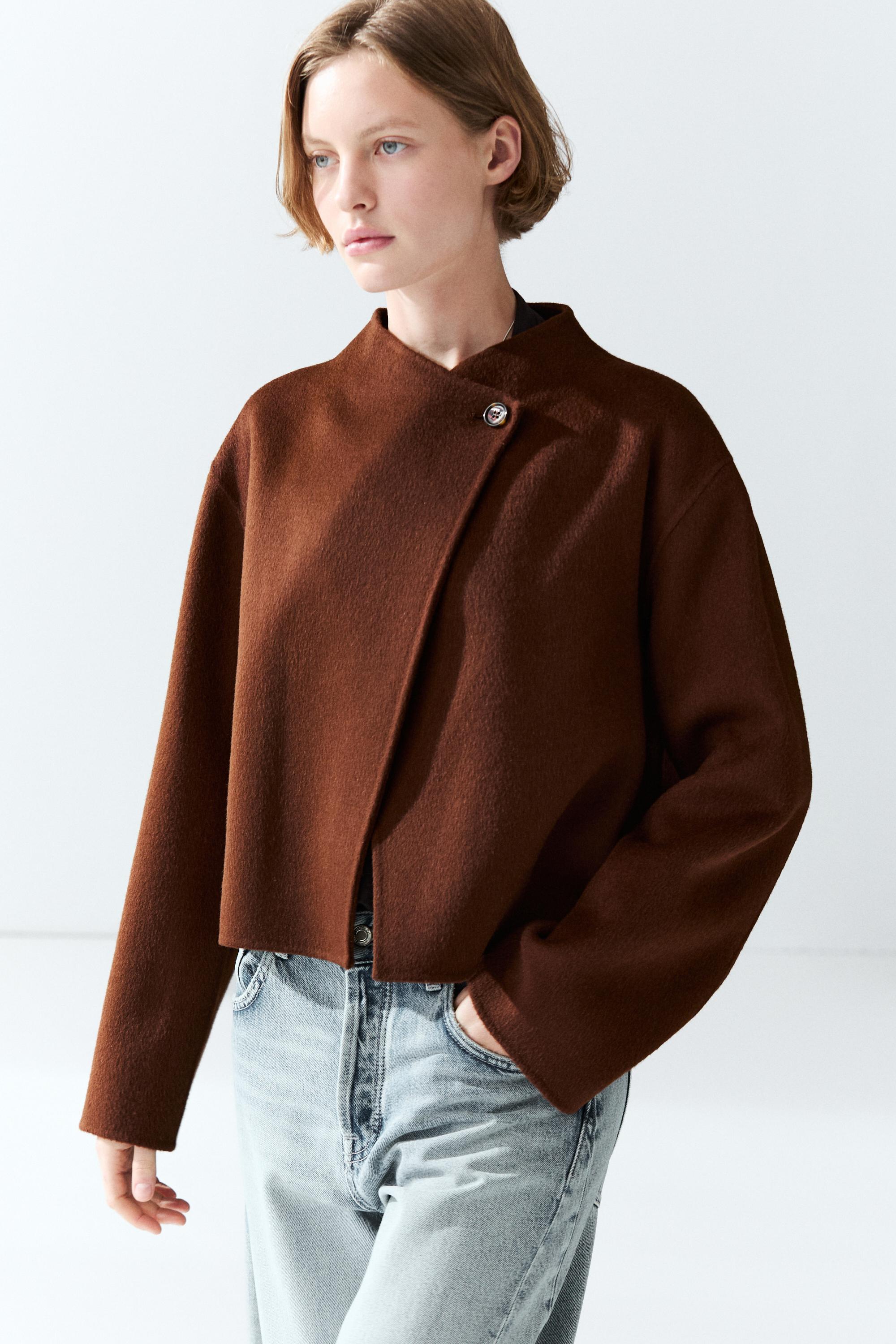 Button detail cape jacket — Russet