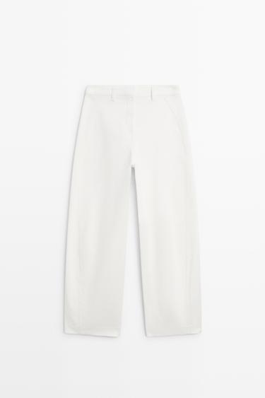Zara 100% cotton barrel-fit pants - Oyster-white - Image 0