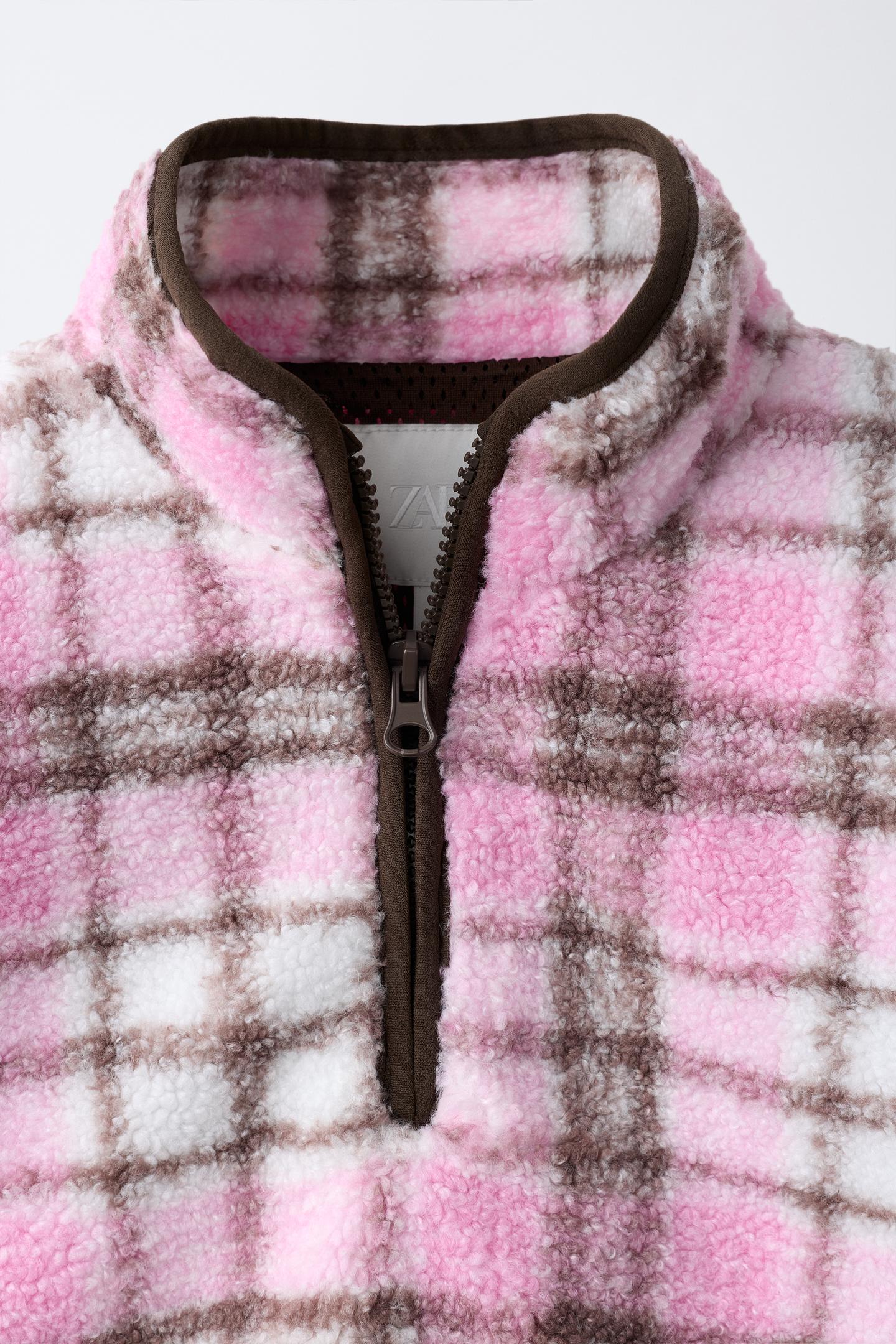 Детская толстовка Zara Plaid Faux Shearling, цвет: Неоновый розовый — фото 4