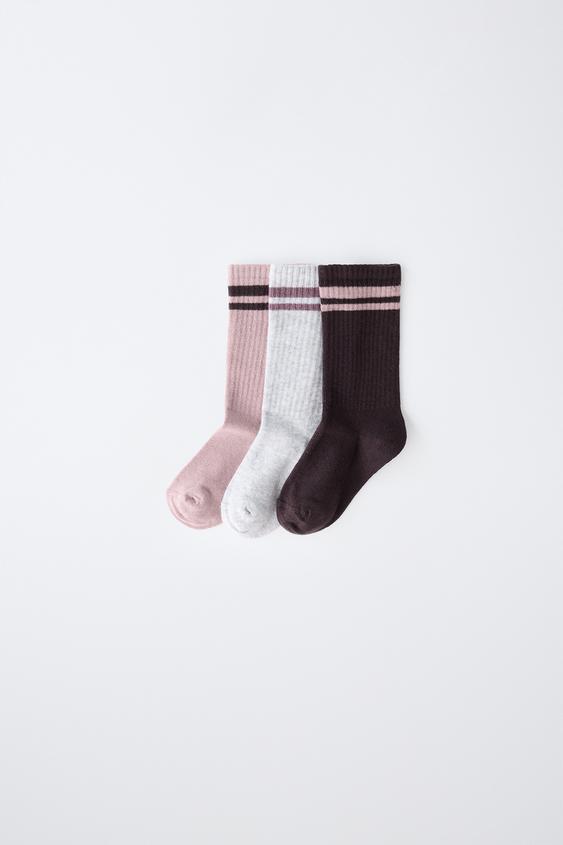 3-PACK OF MID-CALF SPORT STRIPE SOCKS - Dark pink de Zara - Imagen 0