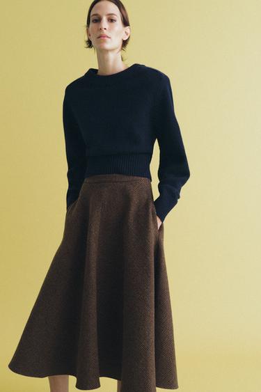 ZW COLLECTION WOOL HOUNDSTOOTH LAYERED SKIRT - Multicoloured by Zara - Image 4