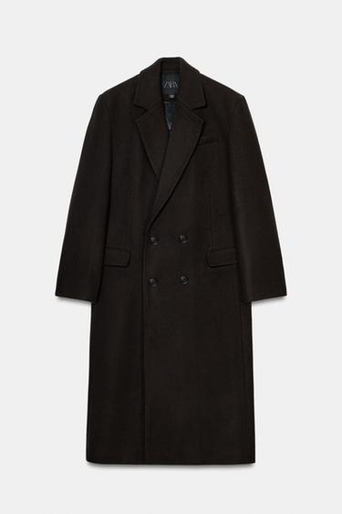 ZW COLLECTION OVERSIZE DOUBLE-BREASTED COAT WITH WOOL - Brown by Zara
