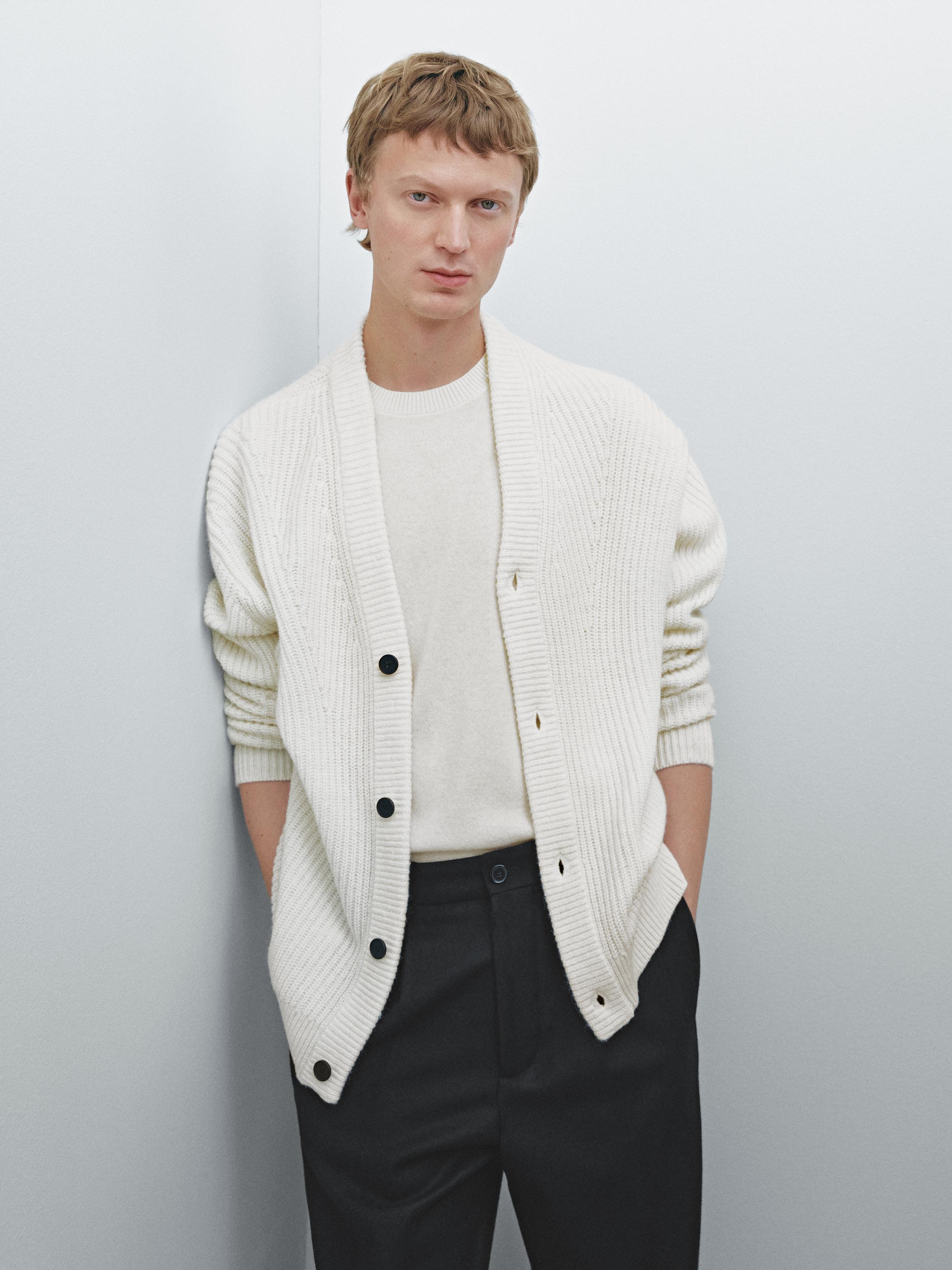 Wool blend knit cardigan - Limited Edition - Ecru | ZARA