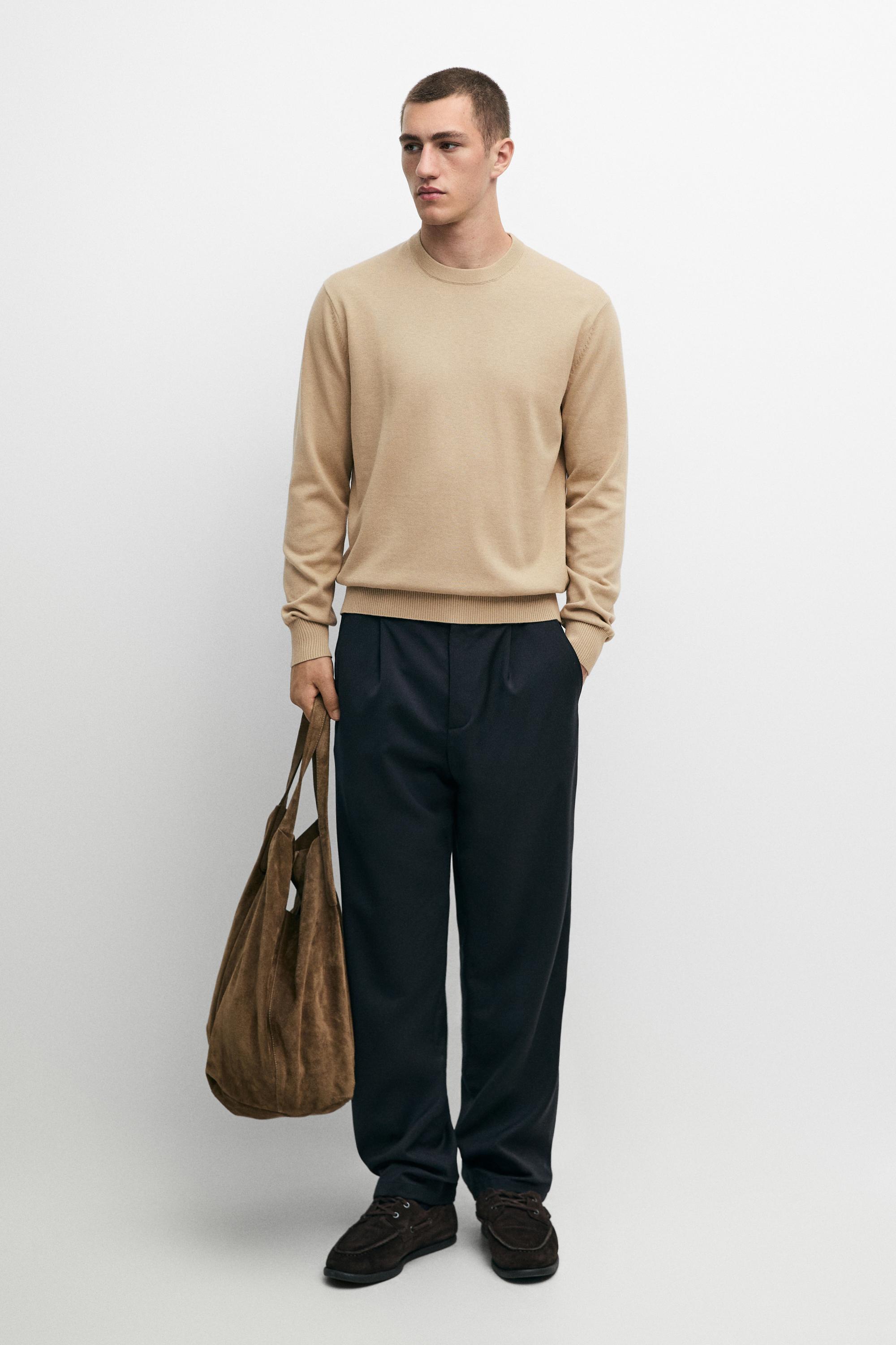 Cotton blend knit sweater — Light camel
