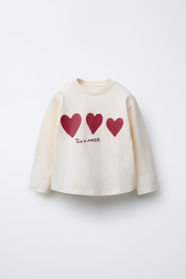 Zara PRINTED SPARKLY T-SHIRT - Ecru