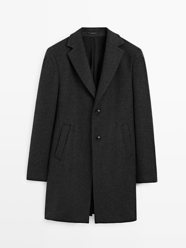 Zara 100% wool long coat with lapel collar - Anthracite Gray