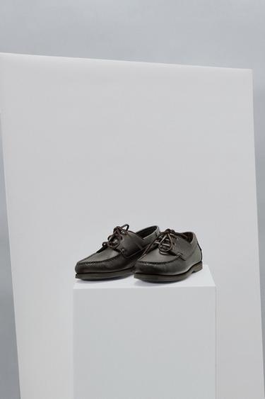 Zara KOŽNE BRODSKE CIPELE – Smeđa