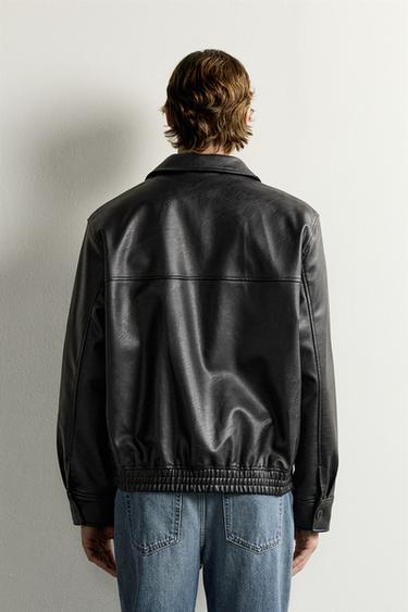 RELAXED-FIT FAUX LEATHER JACKET — Black 2