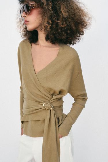 WRAP KNIT CARDIGAN - Brown / Taupe by Zara