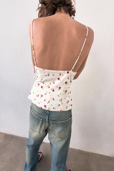 PLEATED STRAPPY TOP - Ecru / Red by Zara - Image 5