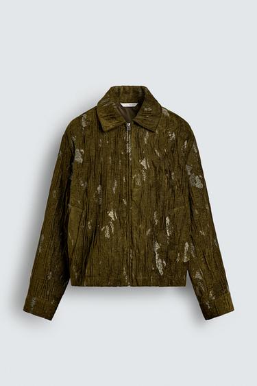 Zara TEXTURED JACQUARD JACKET - Green marl