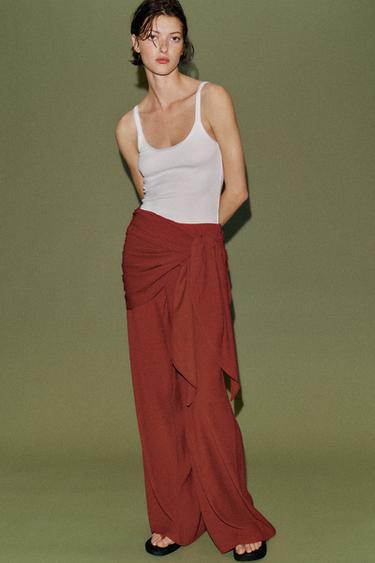 بنطلون عريض بمنديل - تيراكوتا الخاص بـ Zara