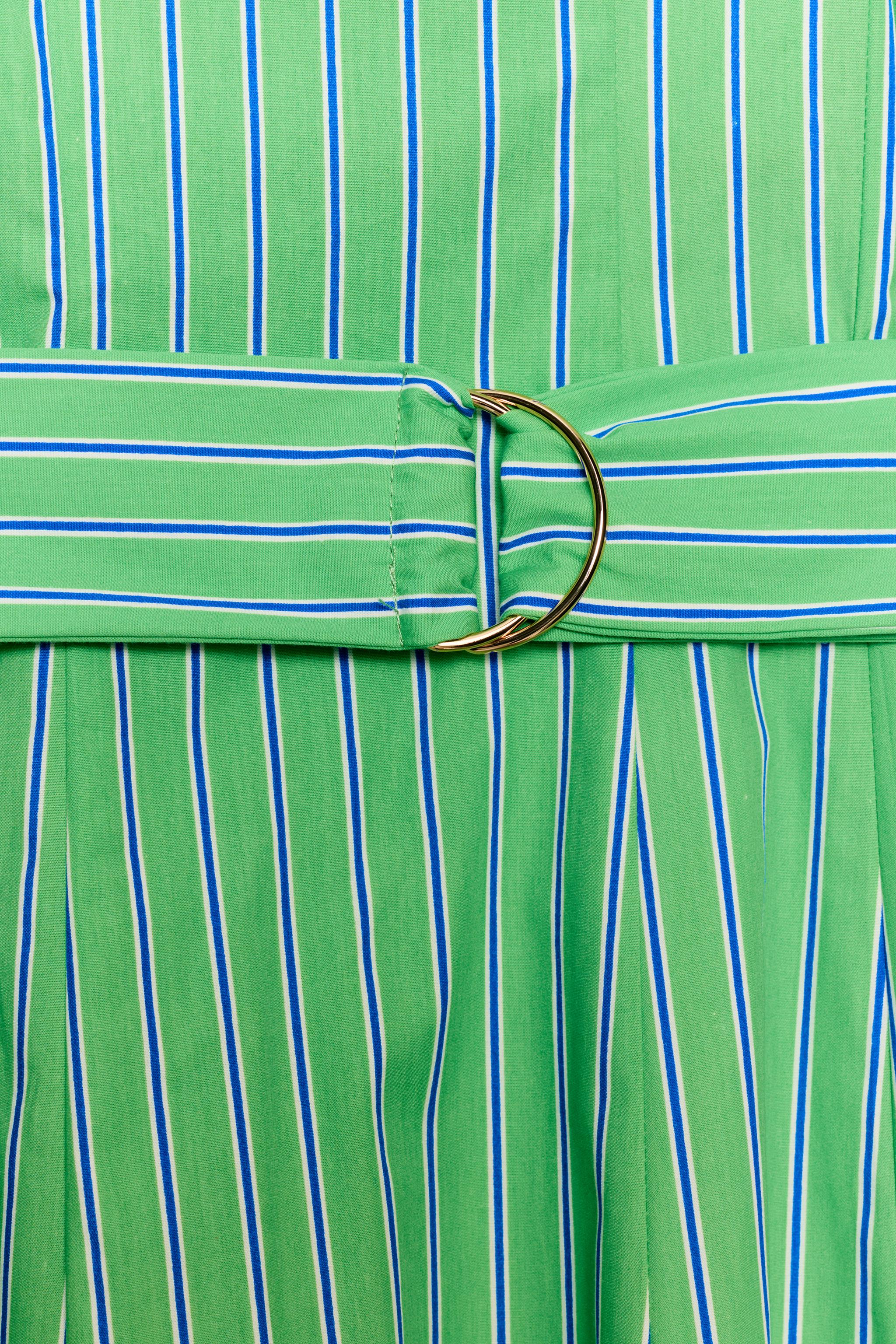 STRIPED BELTED MIDI DRESS