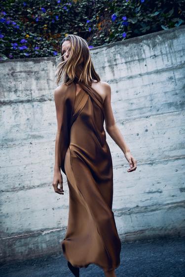 SATIN MIDI DRESS - Caramel by Zara