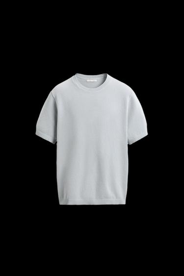 Zara RELAXED FIT KNIT T-SHIRT - Blue / Gray