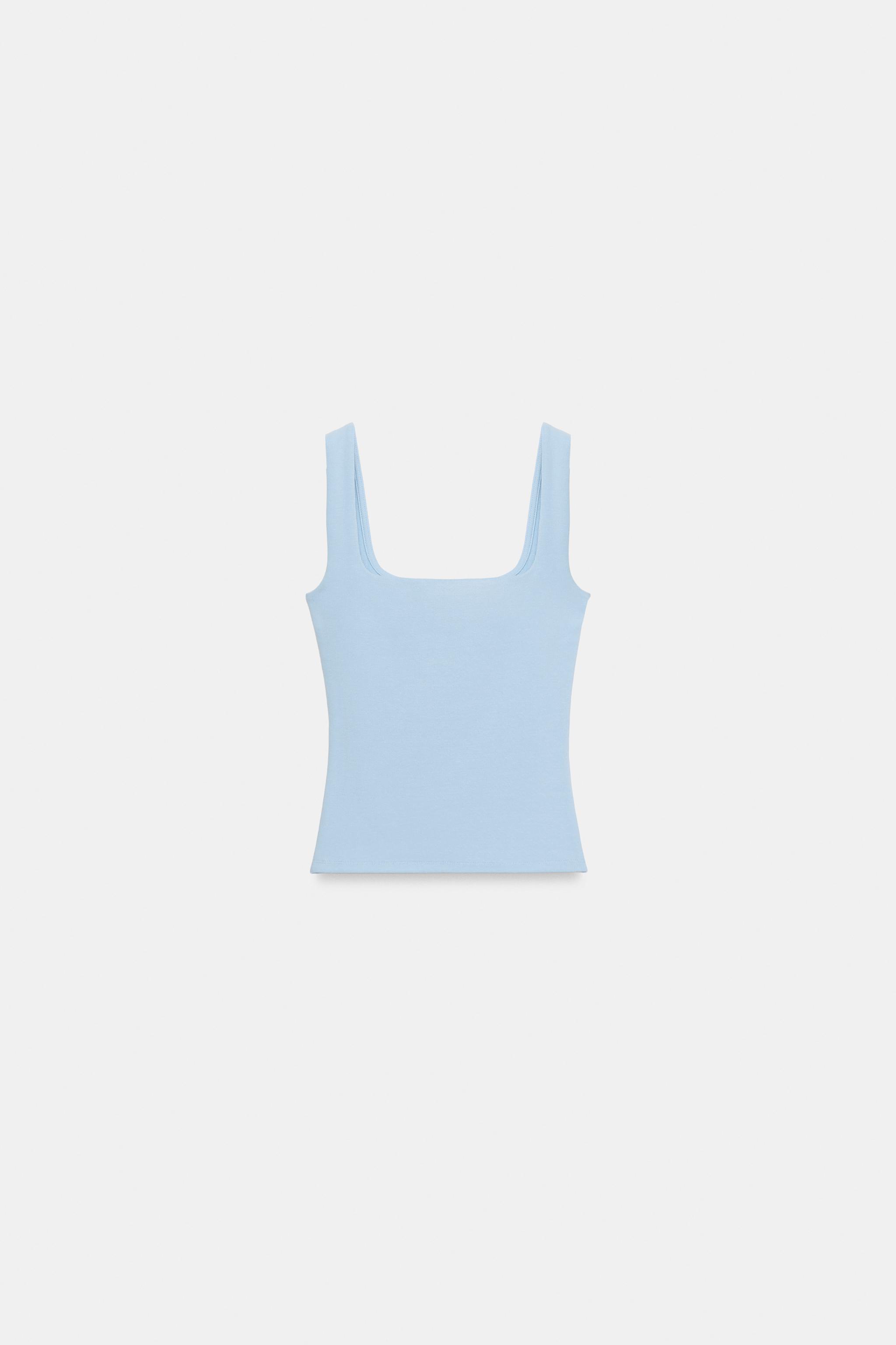 CAMISETA DE DECOTE QUADRADO - Azul-pastel | ZARA Brasil