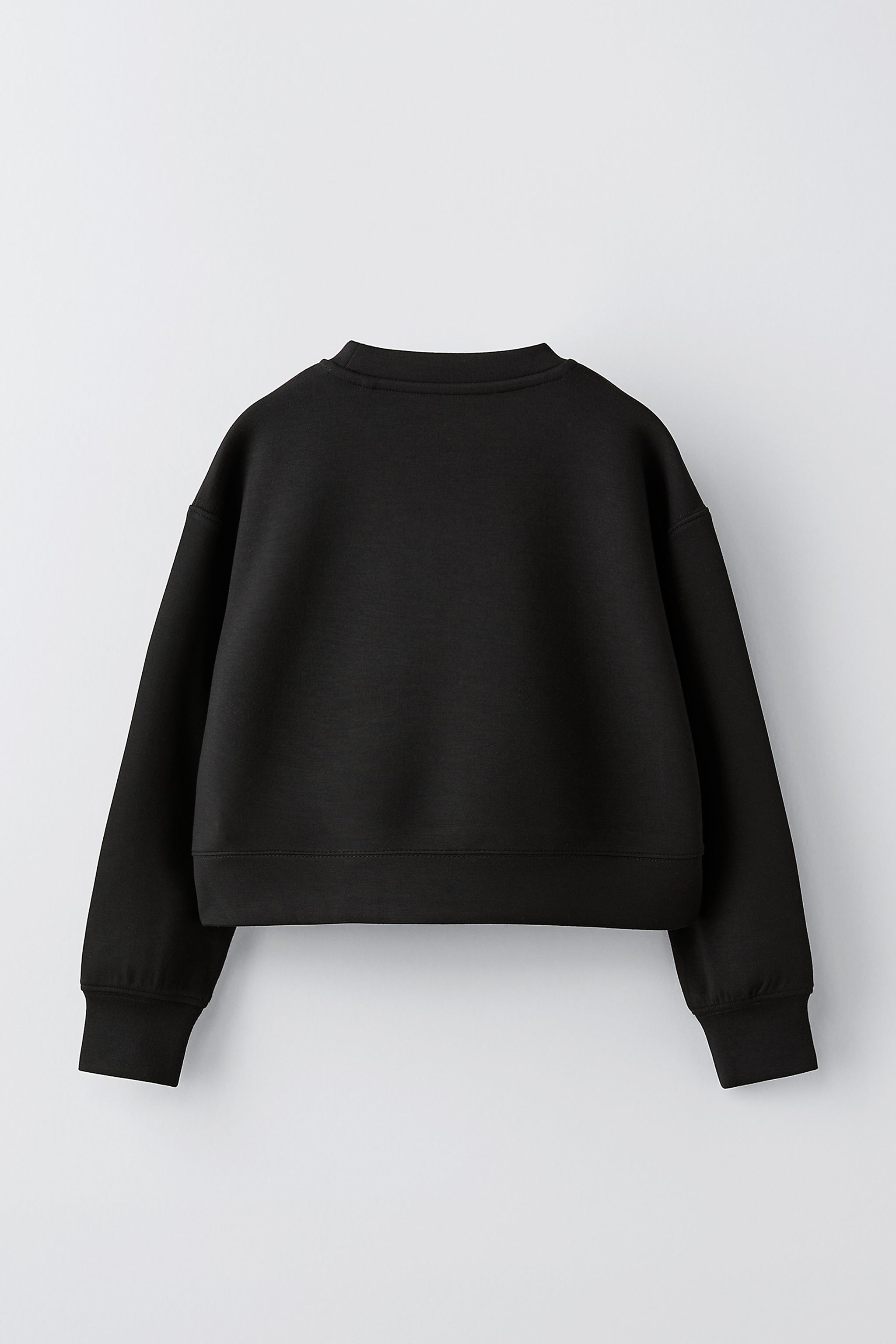 CROPPED SNAP BUTTON STRIPE SWEATSHIRT Black ZARA United Kingdom