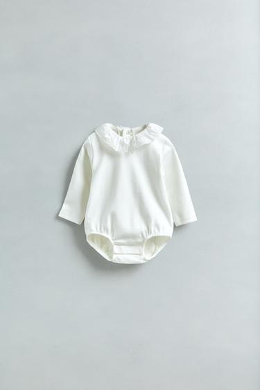 COMBINED FLEECE BODYSUIT WITH PETER PAN COLLAR - Oyster-white by Zara