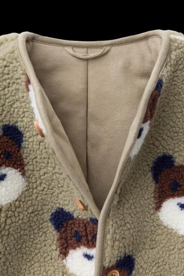 FAUX SHEARLING JACKET WITH BEARS - Sage Green by Zara