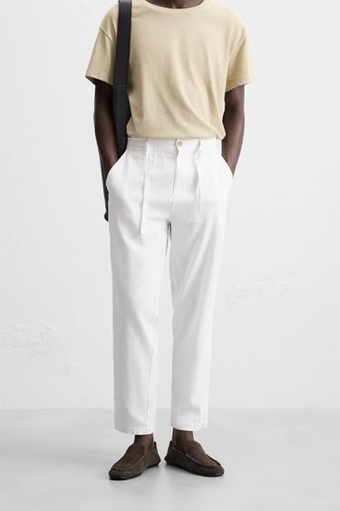 LINEN BLEND TROUSERS - White by Zara