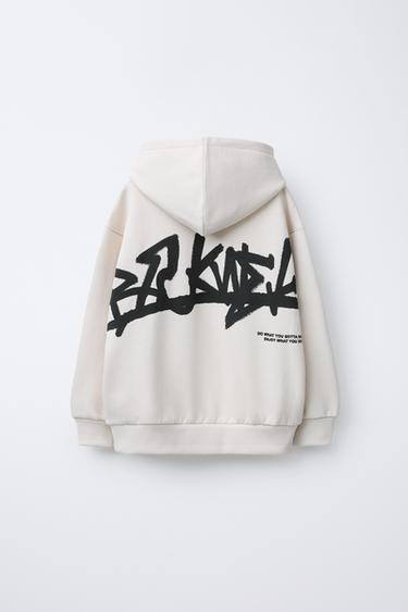 EMBROIDERED SLOGAN HOODIE - Ecru by Zara - Image 1