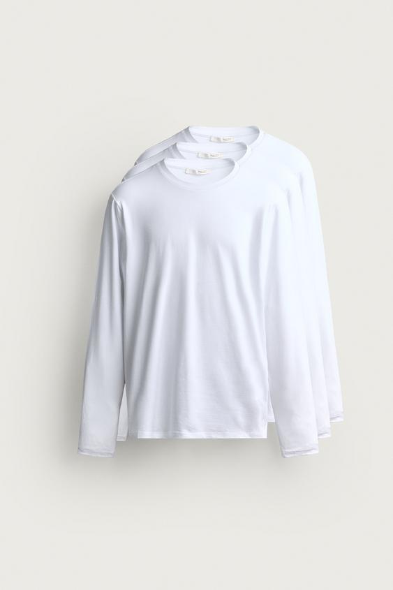 Zara 3-PACK OF BASIC SLIM FIT LONG-SLEEVE T-SHIRTS - White - Image 0
