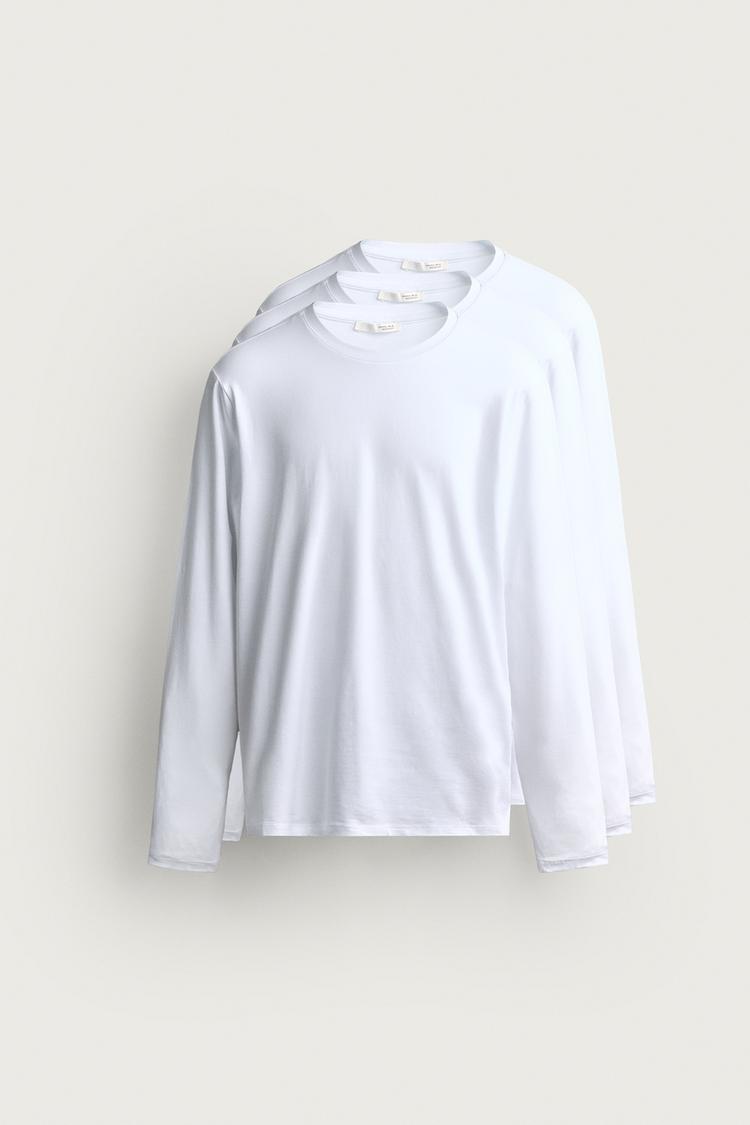 3-PACK SLIM FIT LONG SLEEVE BASIC T-SHIRTS — White