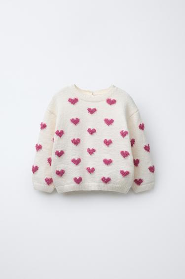 HEART PRINT KNIT SWEATER - Ecru by Zara - Image 0