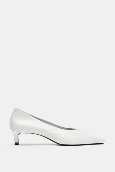 POINTED LEATHER KITTEN-HEEL SHOES - white by Zara