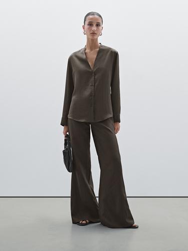 Zara Long sleeve cotton blend shirt - Dark brown - Image 0