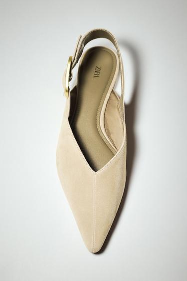 SUEDE SLINGBACK FLAT SHOES - Beige by Zara