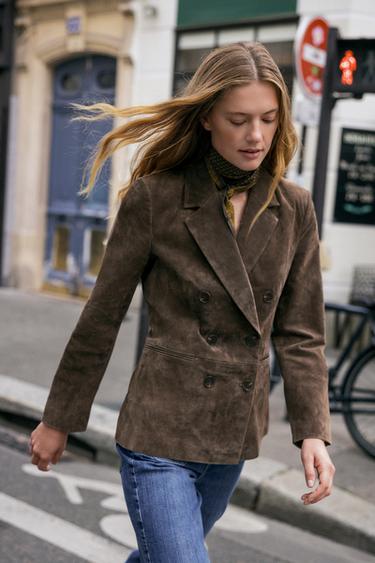 BLAZER CROISÉ 100 % CUIR - Kaki de Zara - Image 2
