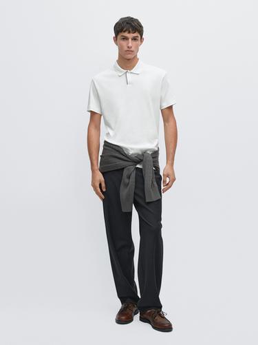 Zara Short sleeve polo shirt with placket detail - Ecru - Image 0