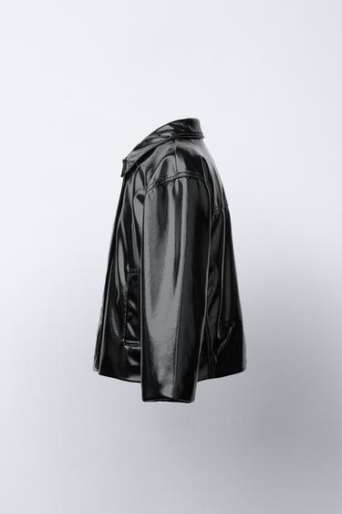 BLOUSON EN MATIÈRE SYNTHÈTIQUE - Noir de Zara - Image 2