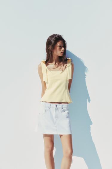 STRETCH TOP WITH BOWS - Light yellow by Zara