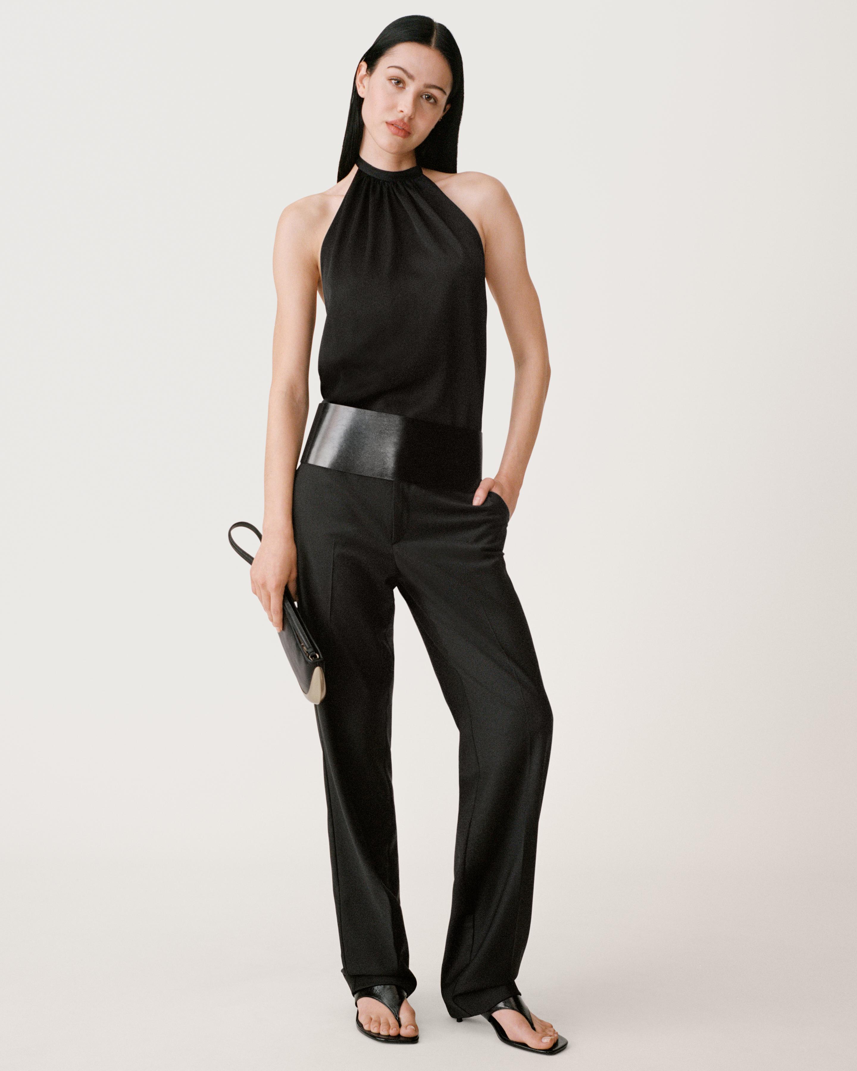 ◆2000Archives◆ NU DRAPED SLACKS BLACK STRIPE 2A25D2PT04 Draped Black Tulle Pants | Gaby Charbachy