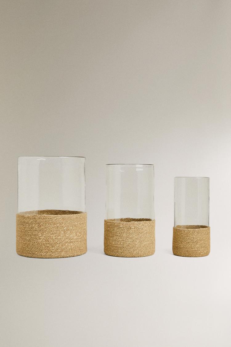 GLASS AND JUTE LANTERN — Transparent