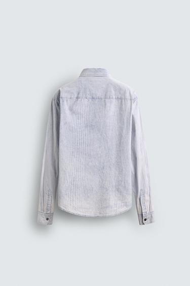 CHEMISE RELAXED FIT LAVÉE À RAYURES - Bleu de Zara - Image 7