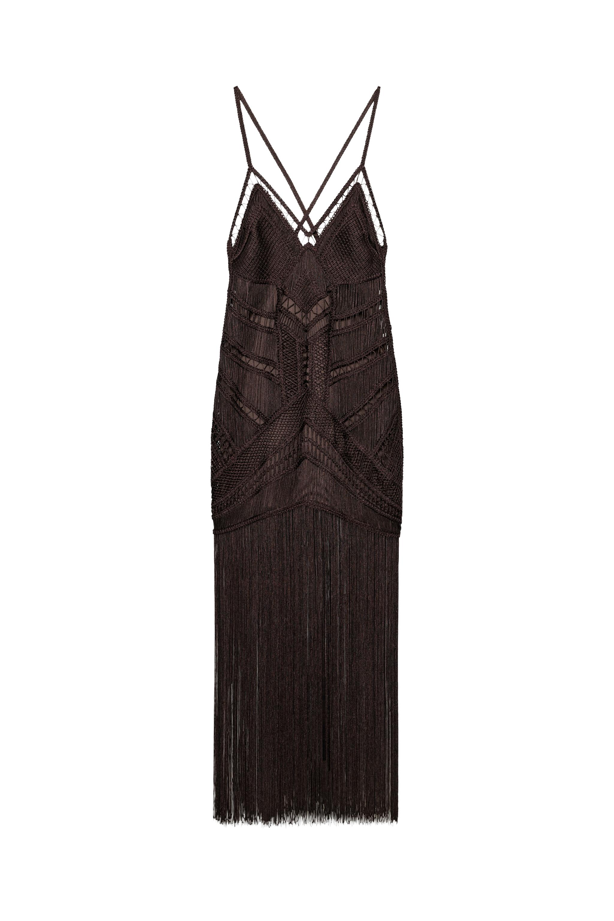 ZW COLLECTION FRINGED MAXI DRESS - Brown | ZARA United States ZW COLLECTION FRINGED MAXI DRESS - Brown | ZARA United States