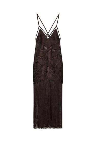 ZW COLLECTION LONG FRINGED DRESS - Brown by Zara