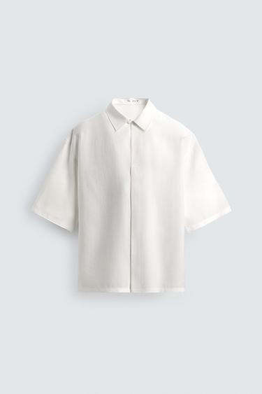 ÁO SƠ MI VẢI RŨ DÁNG RELAXED FIT - Màu trắng ngà từ Zara