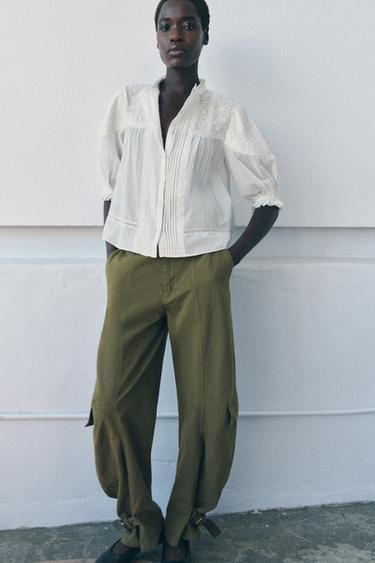 ÁO SƠ MI CÁCH ĐIỆU VẢI COTTON ZW COLLECTION - Kem từ Zara