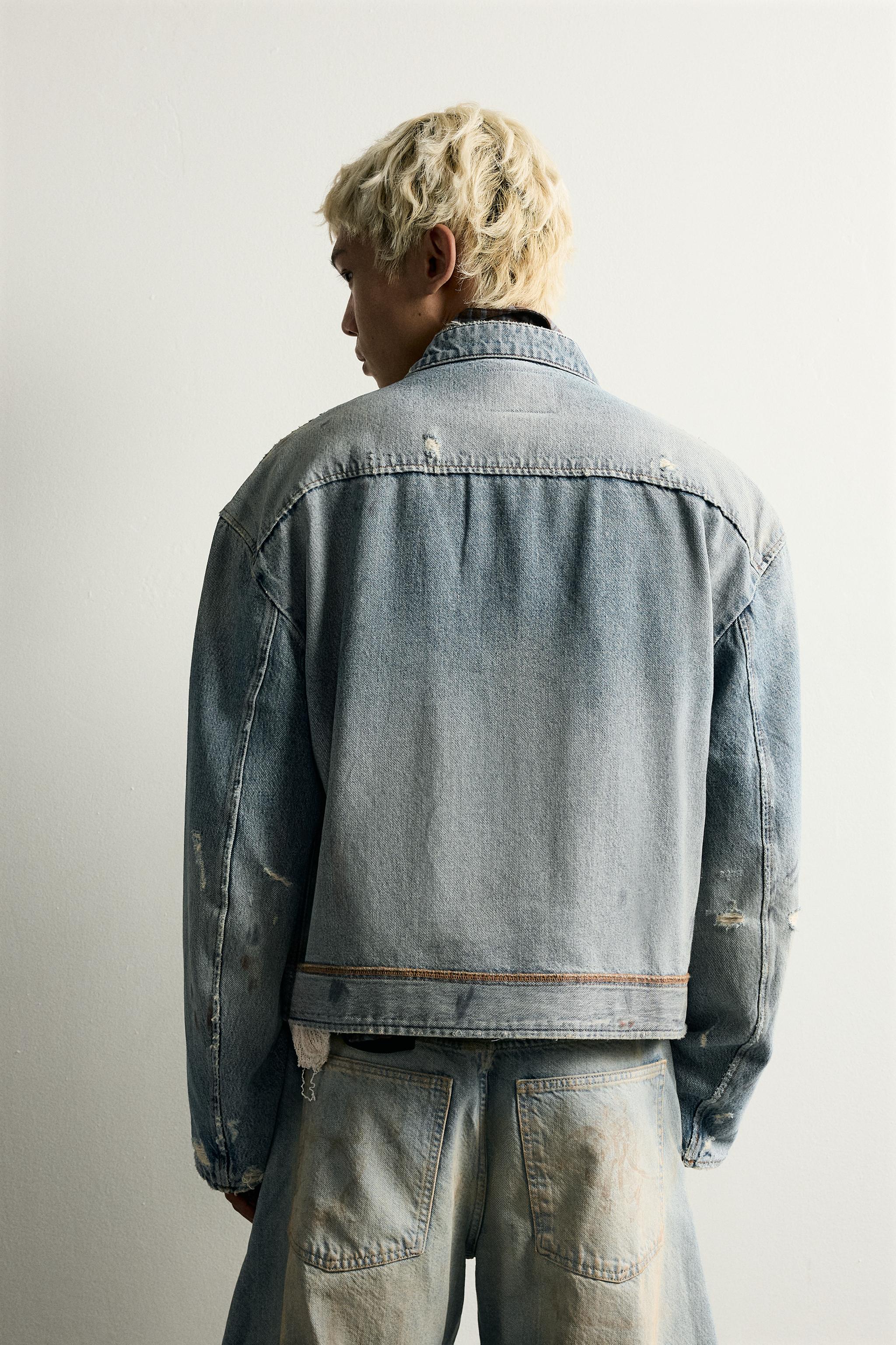 CROPPED DENIM BIKER JACKET