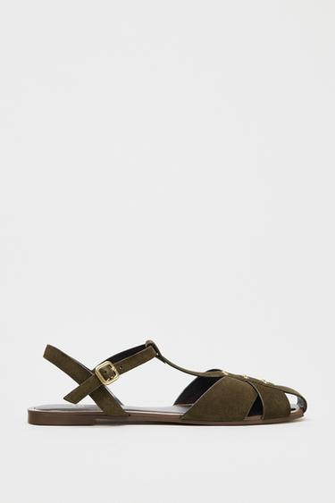 SPLIT SUEDE CAGE SANDALS - Khaki Green by Zara - Image 0
