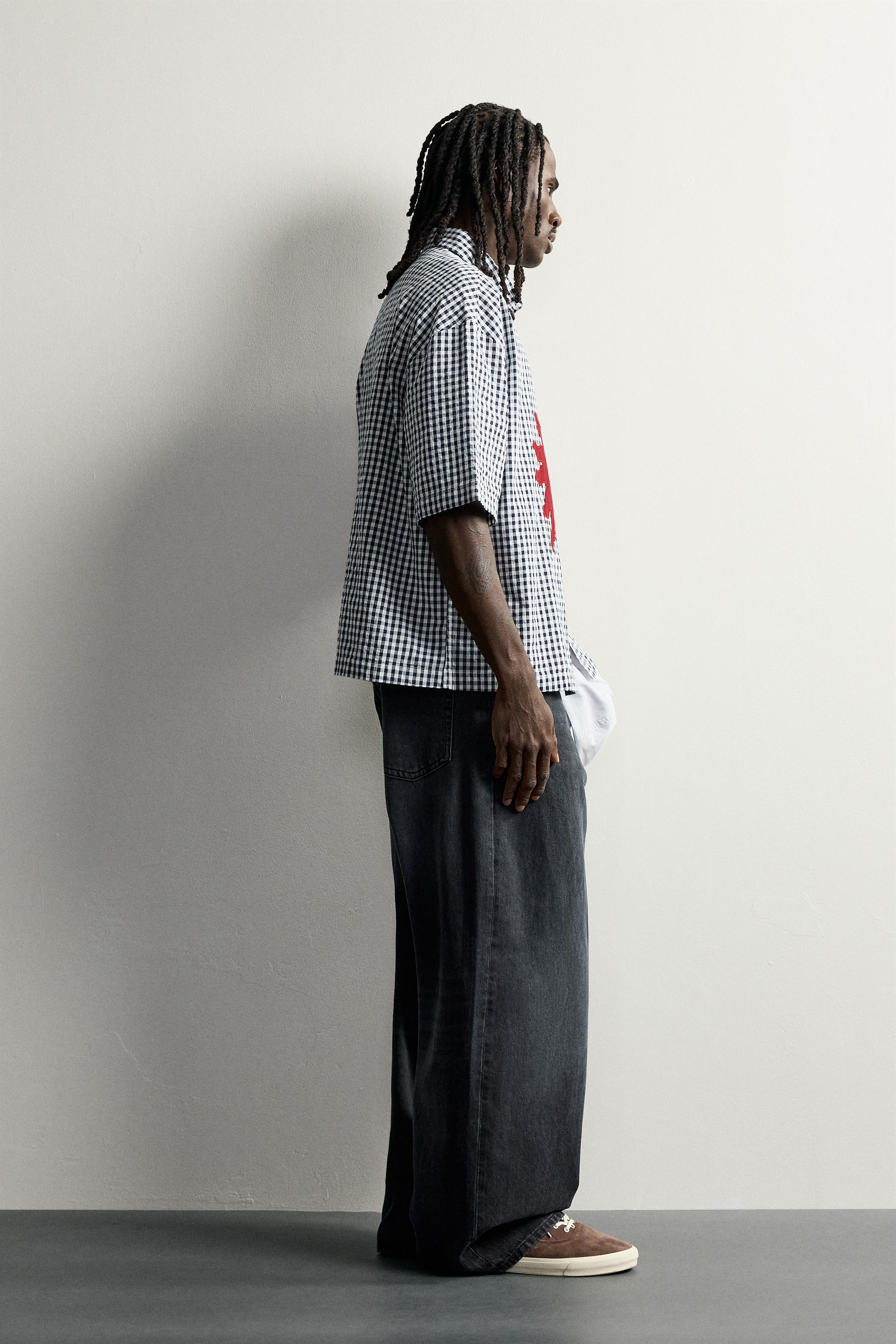 RELAXED FIT PATCHWORK SHIRT - Blue/White | ZARA Thailand