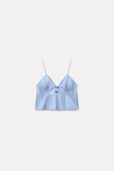 STRAPPY TOP WITH BOWS - White / Sky blue by Zara