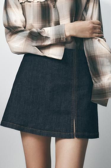 Zara Z1975 MINI DENIM SKORT WITH SLIT - Navy blue