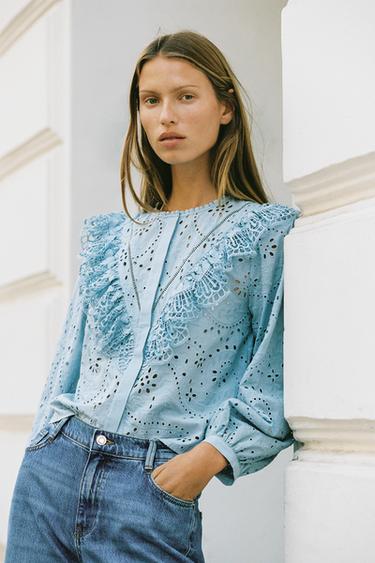CHEMISE BRODERIES PERFORÉES - Bleu pastel de Zara - Image 2