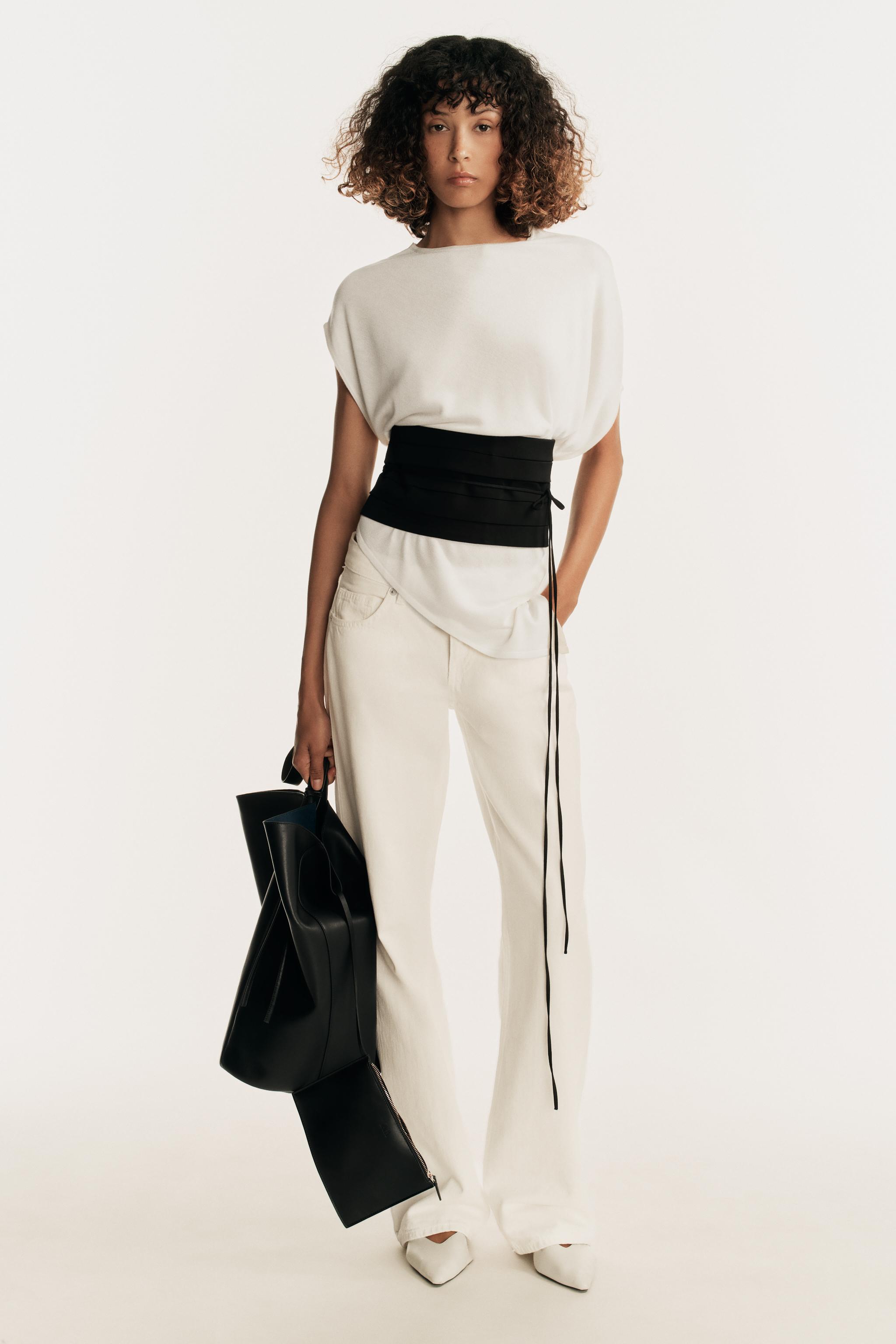 ASYMMETRIC KNIT TOP — ecru-white